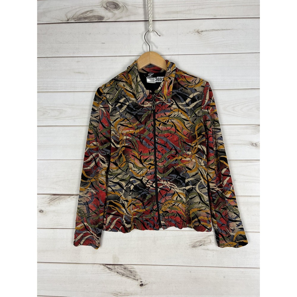 Libra Jacket Womens Medium Multicolor Abstract Leaf Zip Up Sweater Top